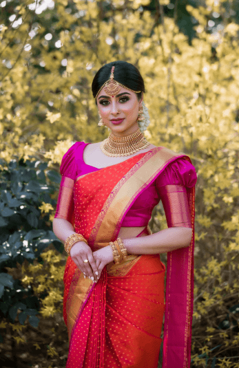 pink and red combination saree