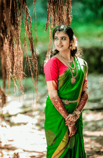 red and green silk saree