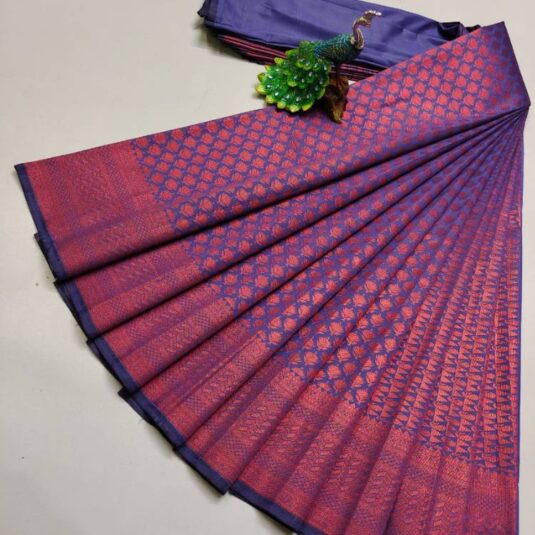 Blue with purple silk saree