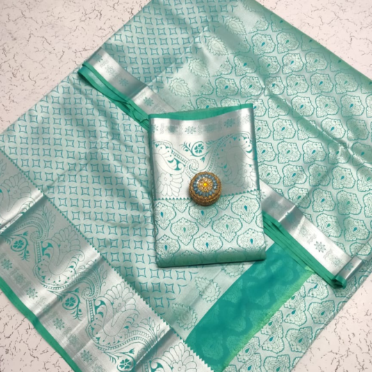 aqua green silk saree