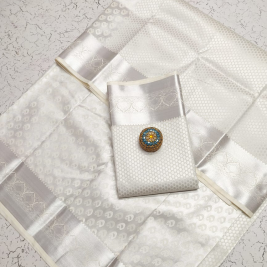 white silk saree with silver border