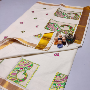 kerala white saree with golden border price